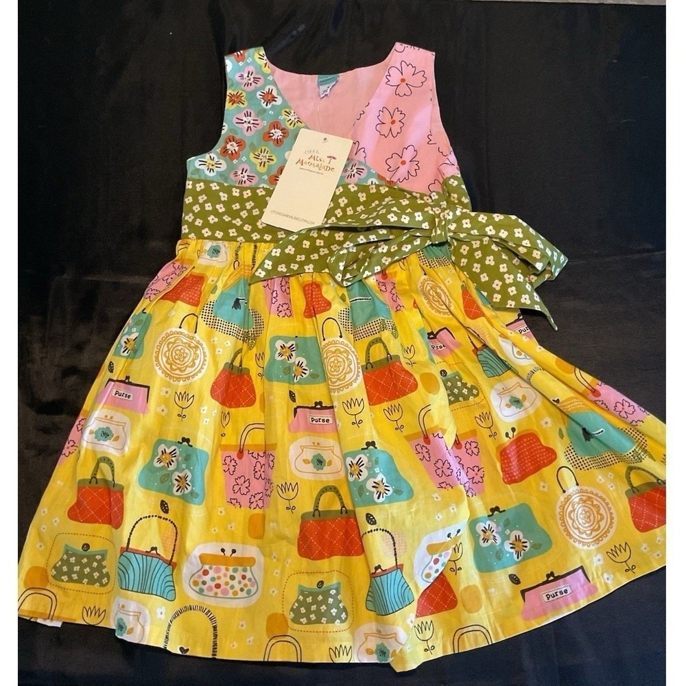 Little Miss Marmalade Girls Size 6 Cotton Mixed Print Handbag Floral Dress NWT